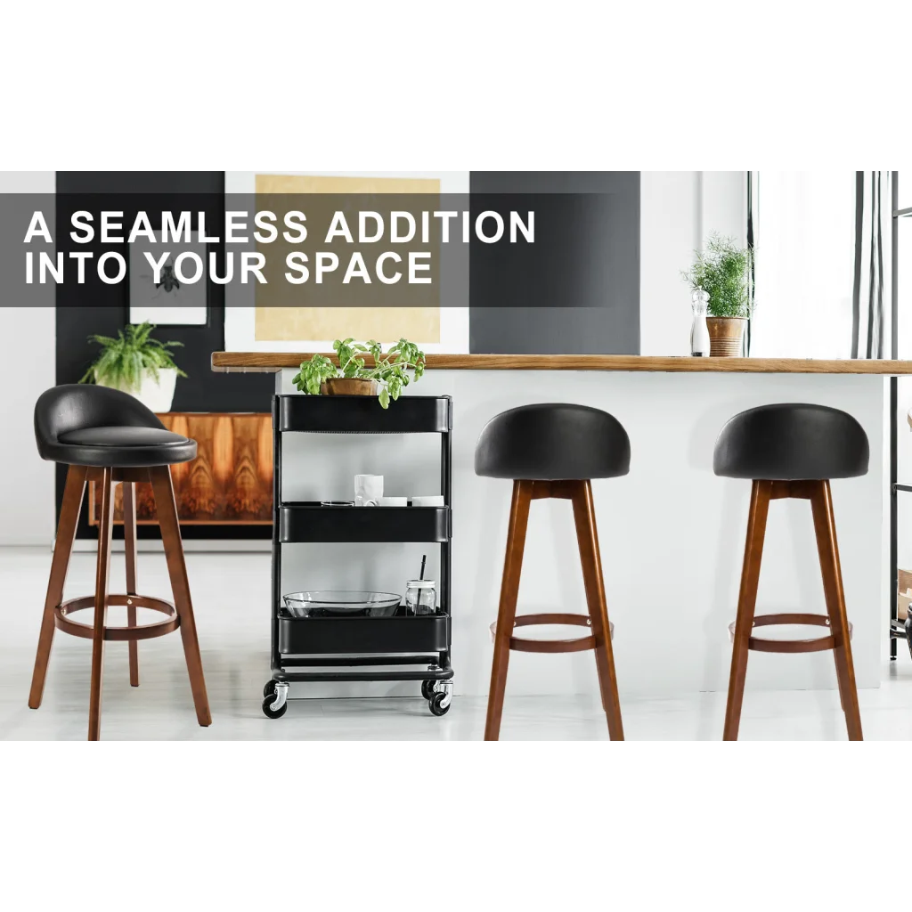 Wooden Bar Stool Leila Leather 72cm Black Brown Set of 4