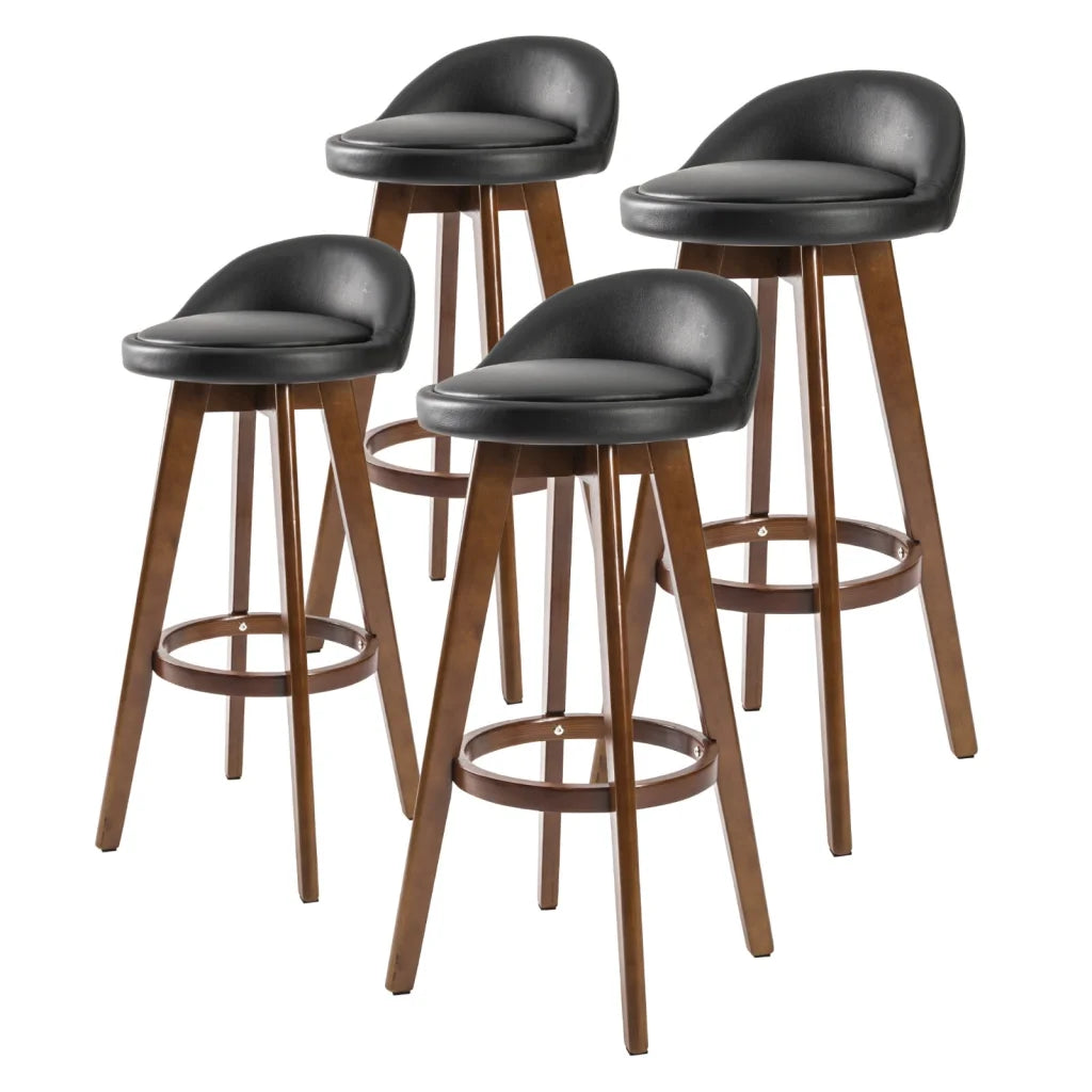 Wooden Bar Stool Leila Leather 72cm Black Brown Set of 4