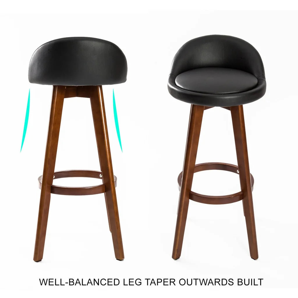 Wooden Bar Stool Leila Leather 72cm Black Brown Set of 4