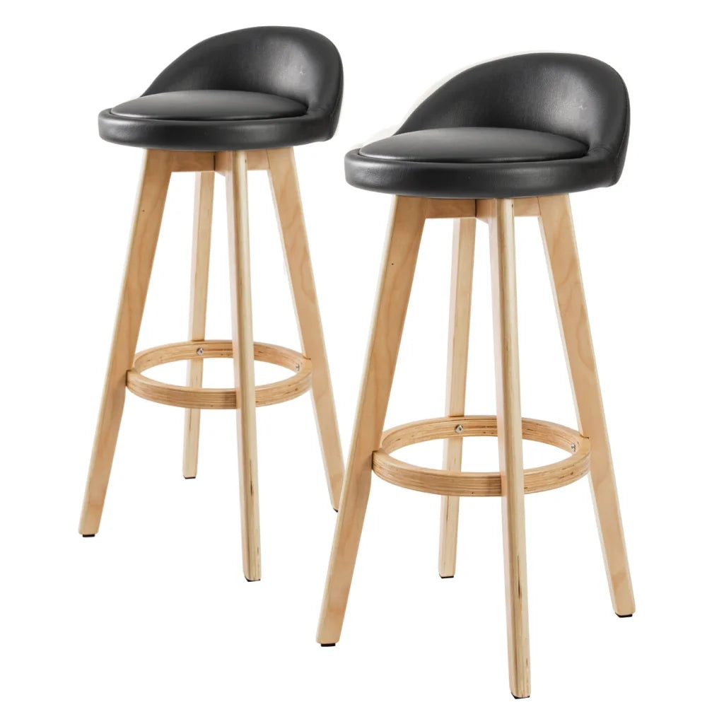 Wooden Bar Stool Leila Leather 72cm Black Set of 2