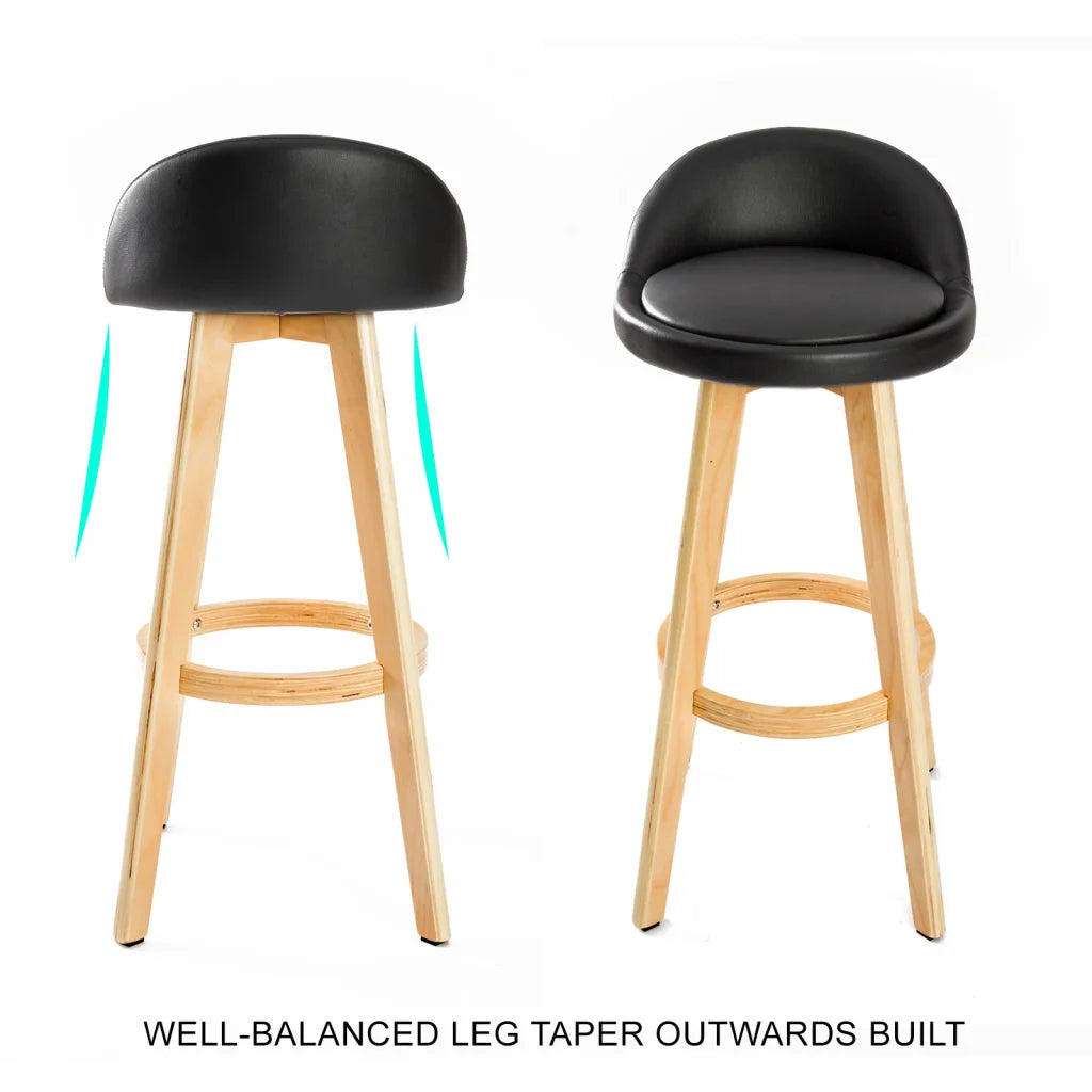 Wooden Bar Stool Leila Leather 72cm Black Set of 2