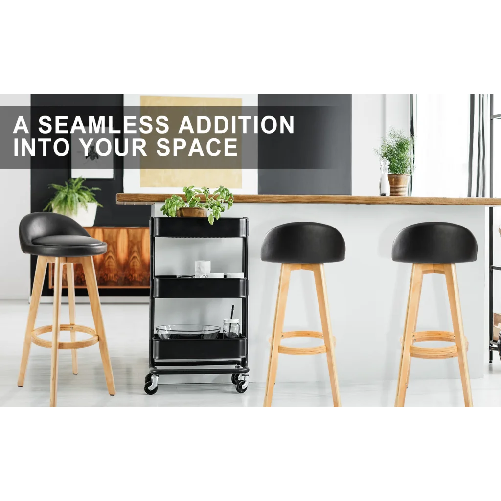 Wooden Bar Stool Leila Leather 72cm Black Set of 2