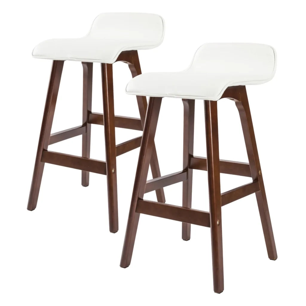 Wooden Bar Stool Sophia Leather 65cm White Brown Set of 2