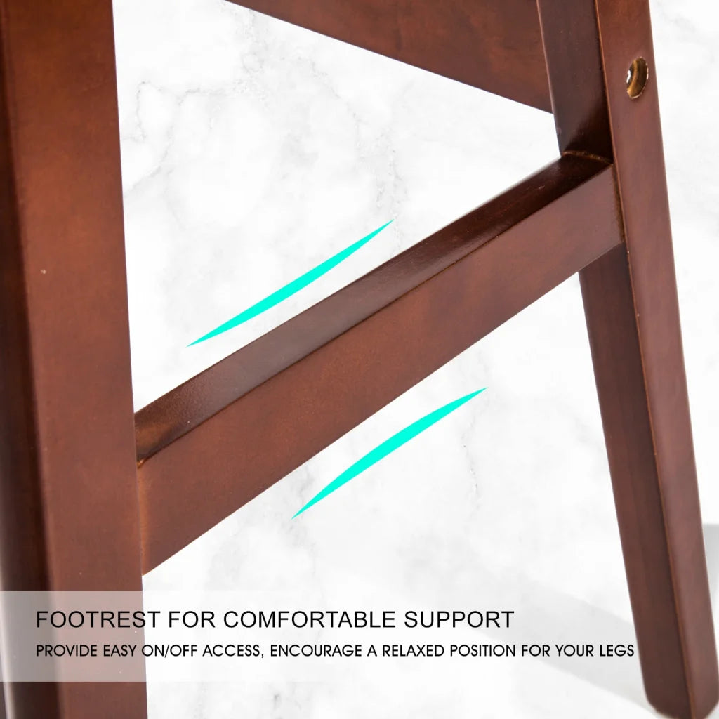 Wooden Bar Stool Sophia Leather 65cm White Brown Set of 2