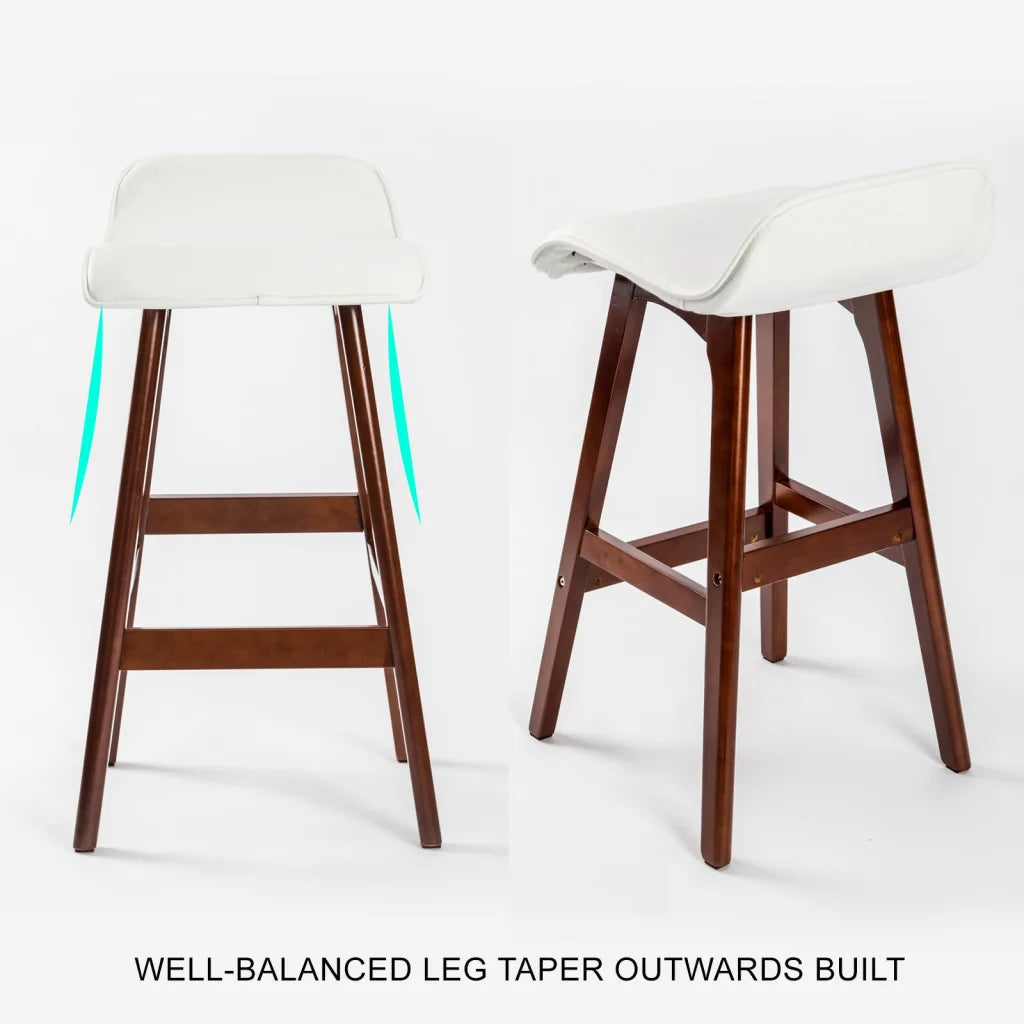 Wooden Bar Stool Sophia Leather 65cm White Brown Set of 2