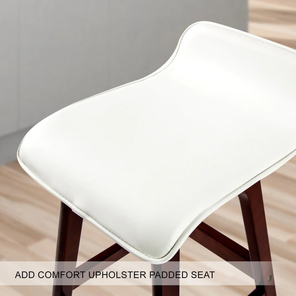 Wooden Bar Stool Sophia Leather 65cm White Brown Set of 2
