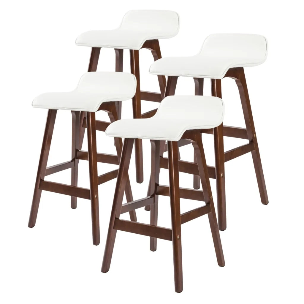 Wooden Bar Stool Sophia Leather 65cm White Brown Set of 4