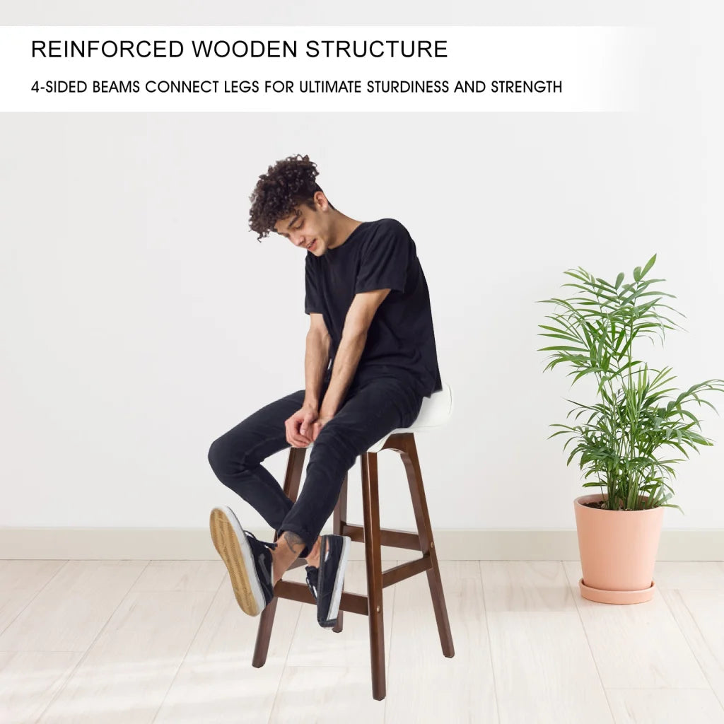 Wooden Bar Stool Sophia Leather 65cm White Brown Set of 4