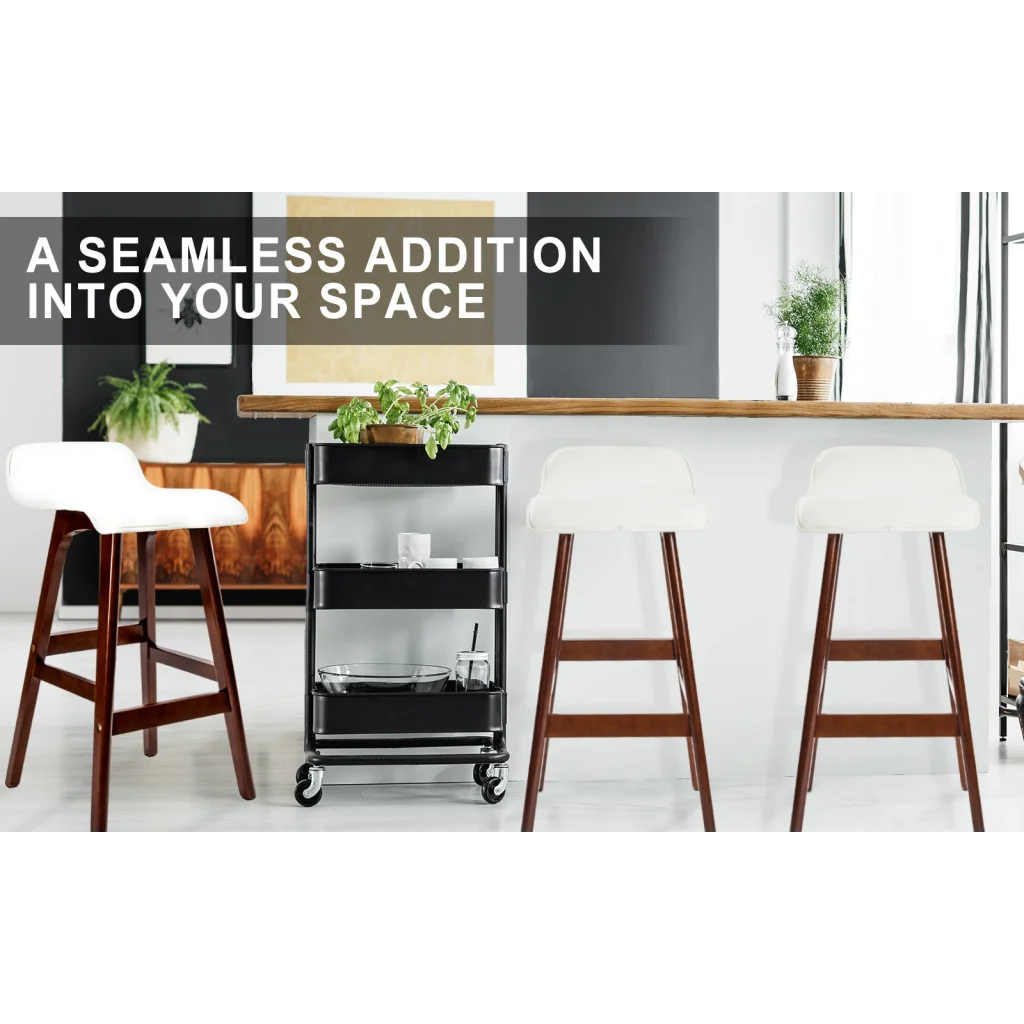 Wooden Bar Stool Sophia Leather 65cm White Brown Set of 4