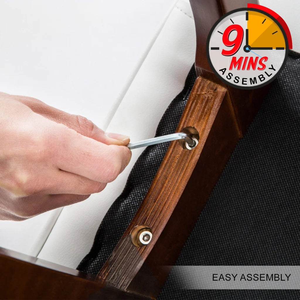 Wooden Bar Stool Sophia Leather 65cm White Brown Set of 4