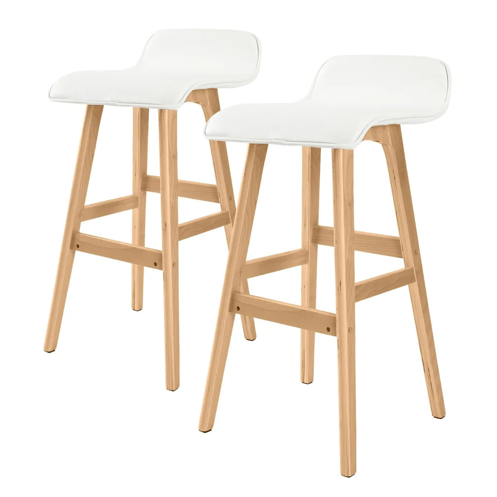 Wooden Bar Stool Sophia Leather 74cm White Set of 2