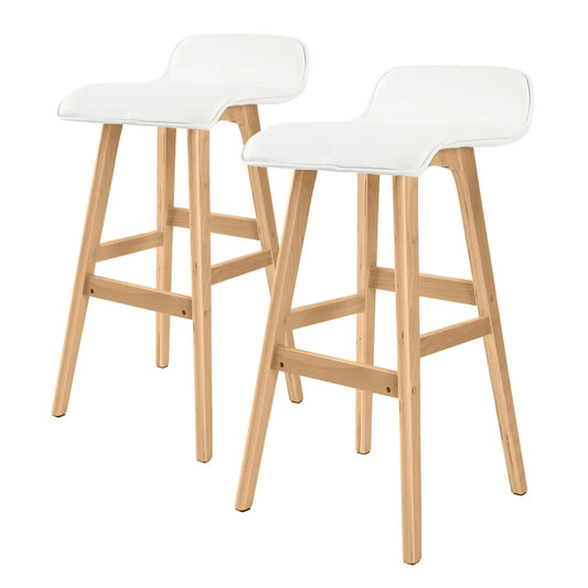 Wooden Bar Stool Sophia Leather 74cm White Set of 2