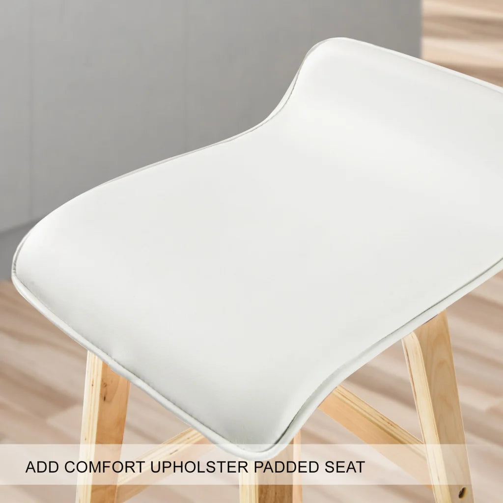 Wooden Bar Stool Sophia Leather 74cm White Set of 2