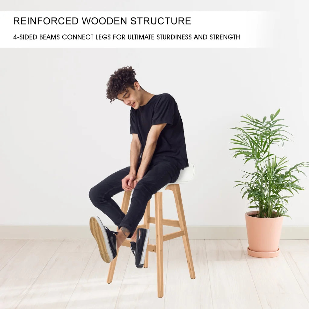 Wooden Bar Stool Sophia Leather 74cm White Set of 4