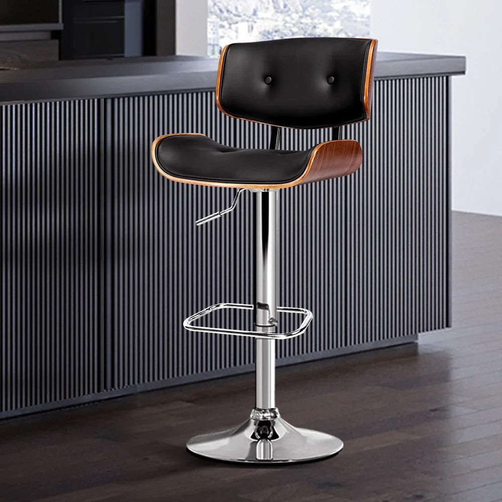 Wooden Bar Stool with Gas Lift Black/Chrome - Bar Stools &