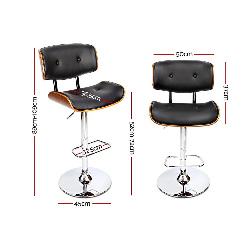 Wooden Bar Stool with Gas Lift Black/Chrome - Bar Stools &