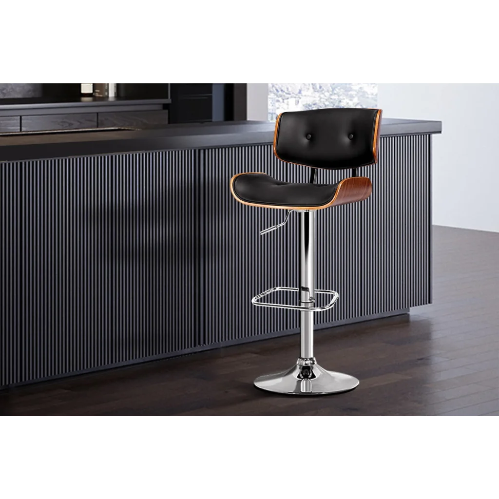 Wooden Bar Stool with Gas Lift Black/Chrome - Bar Stools &