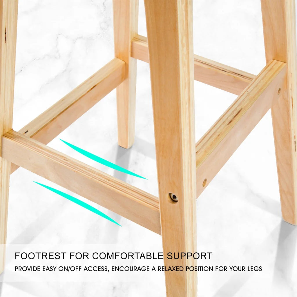 White wooden 65cm bar stool set with chair legs and seat detailing