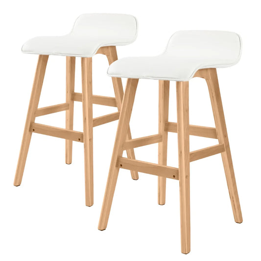 Wooden Bar Stools Set of 2 - Leather Dining Chair SOPHIA