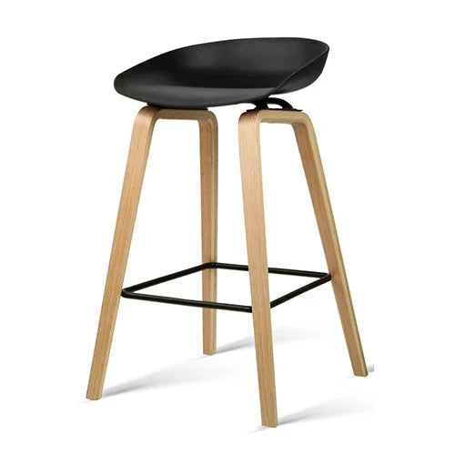 Wooden Bar Stools (Set of 2) Square Footrest Black - Bar