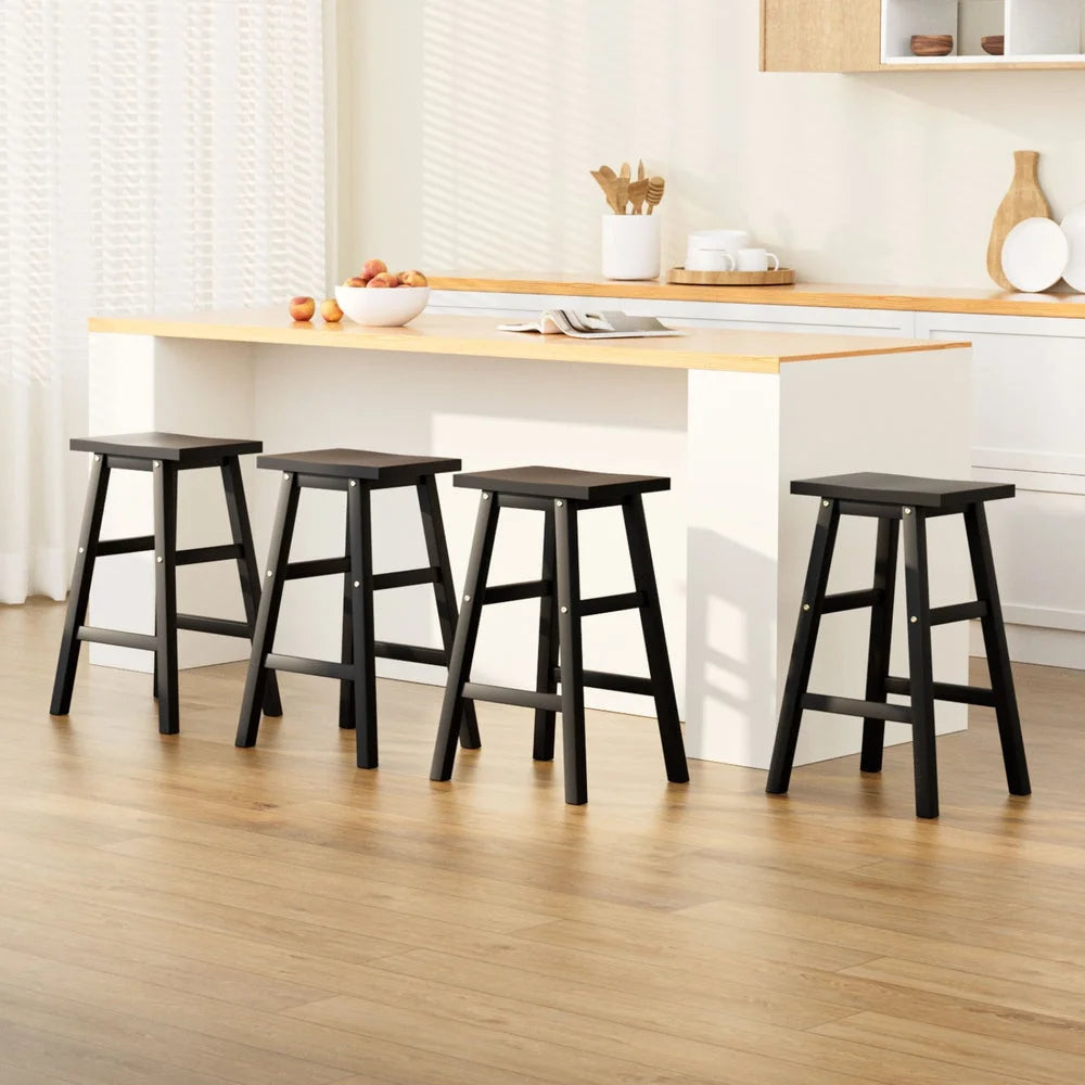 Wooden Bar Stools Set of 4 Kitchen Bar Stool Chairs Black