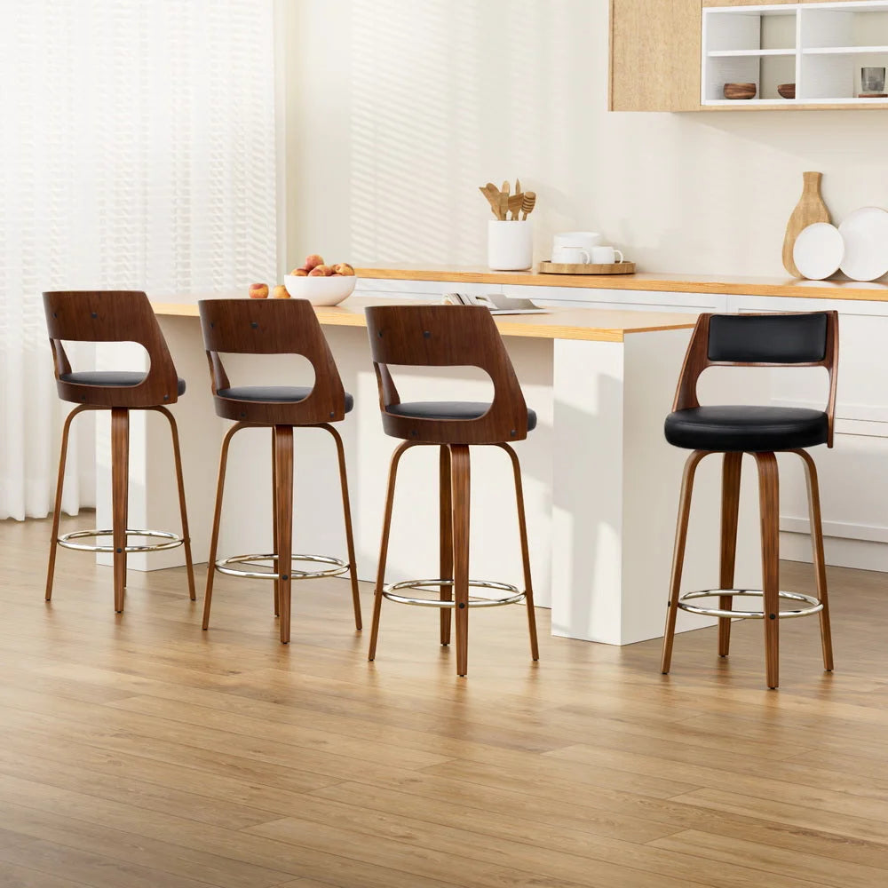 Black wooden 76cm bar stool set with chair legs and seat detailing