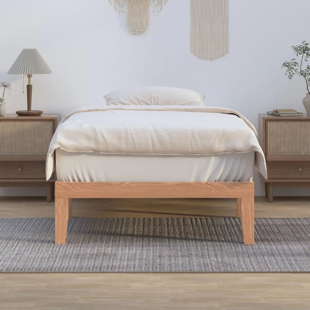 Wooden Bed Base Frame Single Size Warm Natural - Furniture