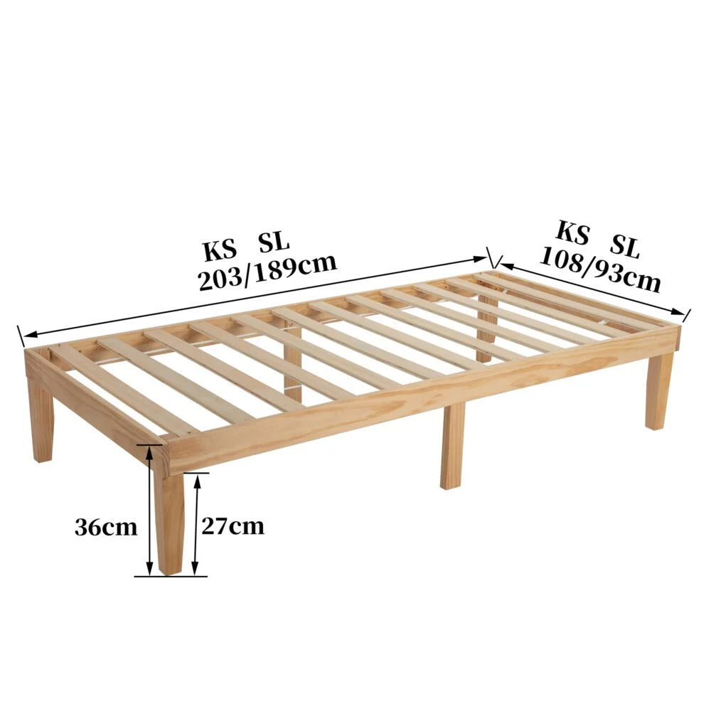 Wooden Bed Base Frame Single Size Warm Natural - Furniture