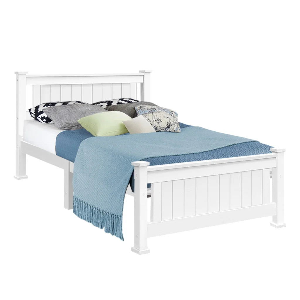 Wooden Bed Frame King Single Size - White - Bedroom