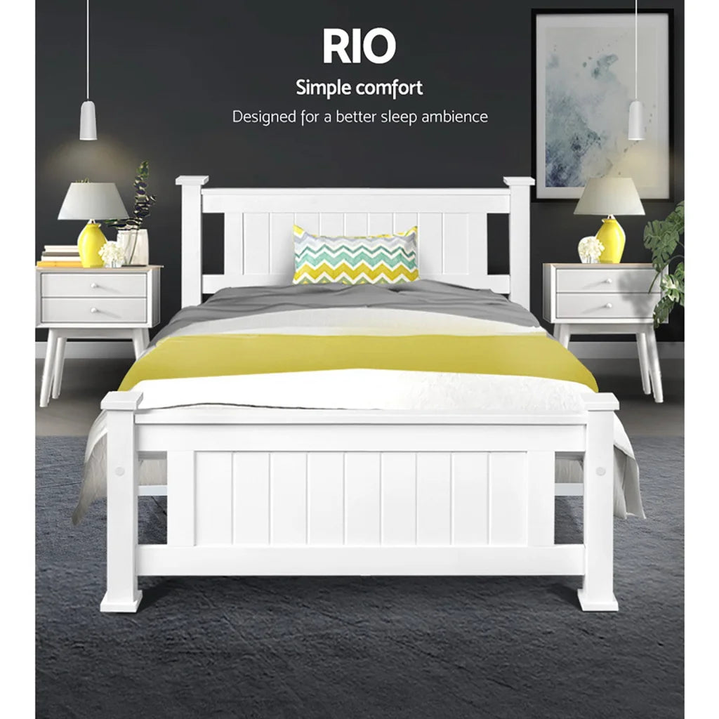 Wooden Bed Frame King Single Size - White - Bedroom