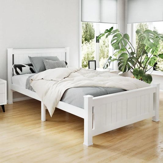 Wooden Bed Frame King Single Size - White - Bedroom