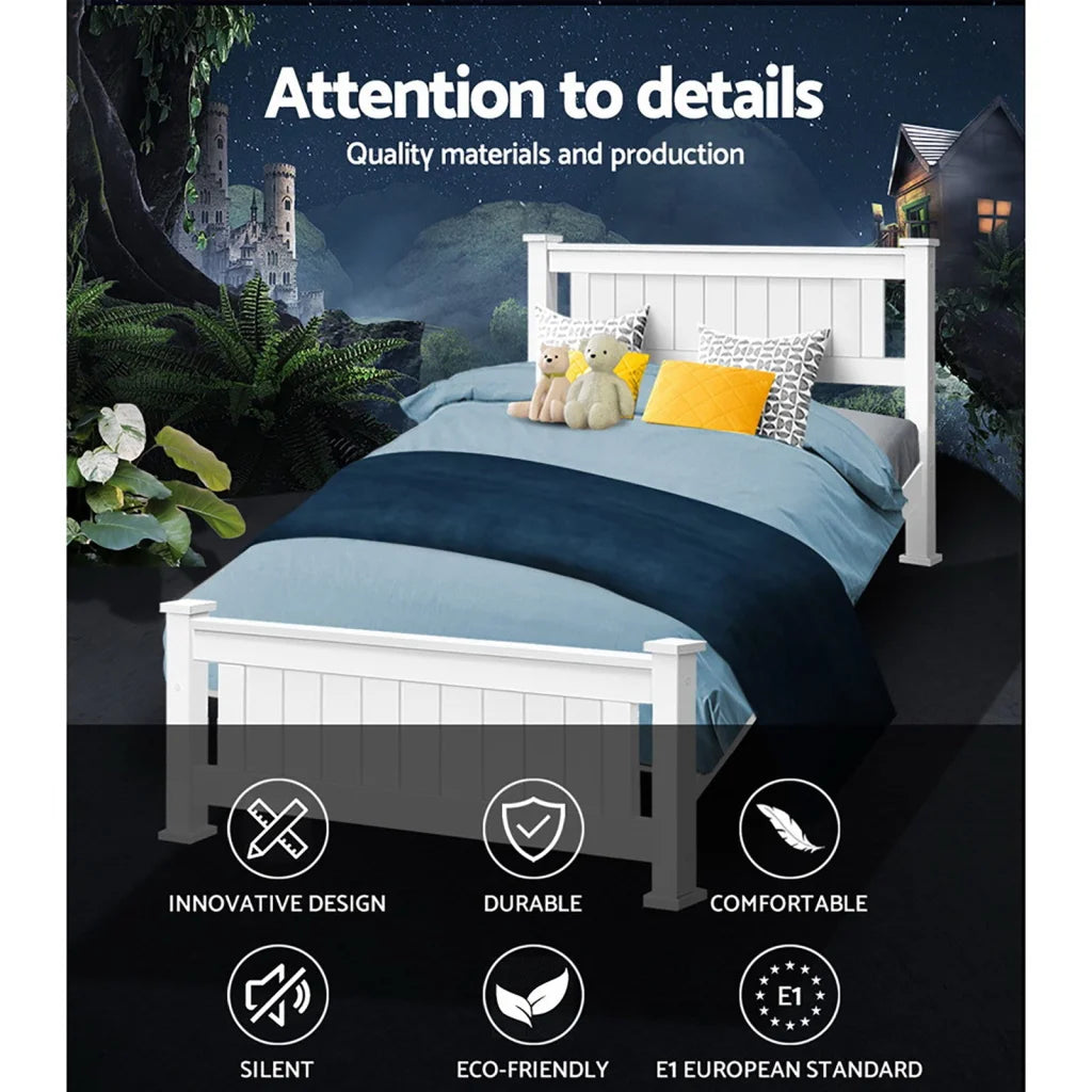 Wooden Bed Frame King Single Size - White - Bedroom