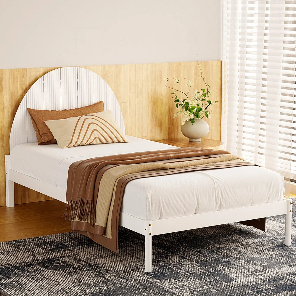 Wooden Bed Frame King Single Size - White DALY - Furniture