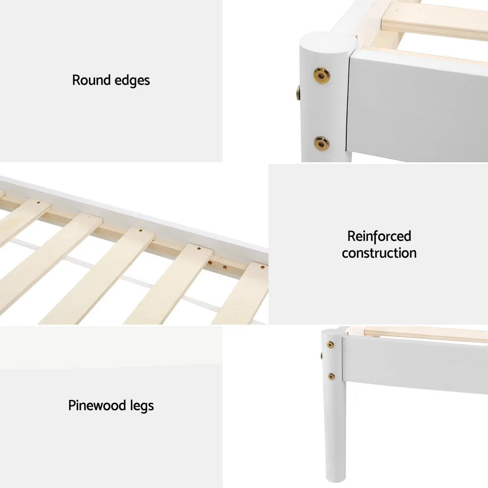 Wooden Bed Frame King Single Size - White DALY - Furniture