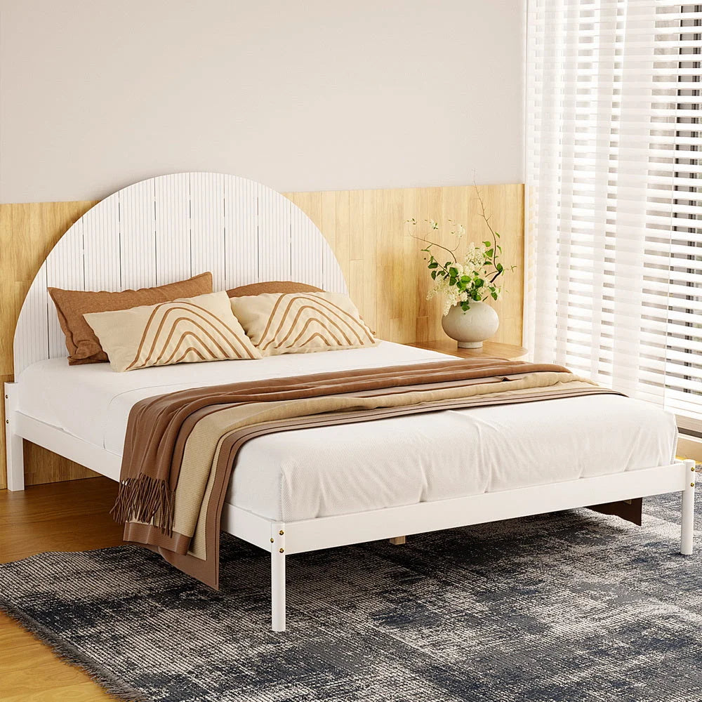 Wooden Bed Frame Queen Size - White DALY - Furniture