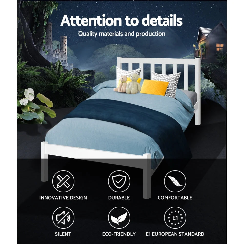 Wooden Bed Frame Single Size - White - Bedroom