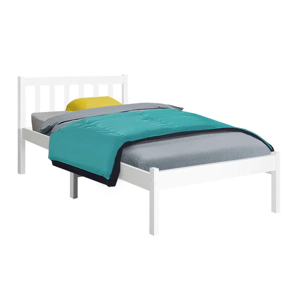 Wooden Bed Frame Single Size - White - Bedroom