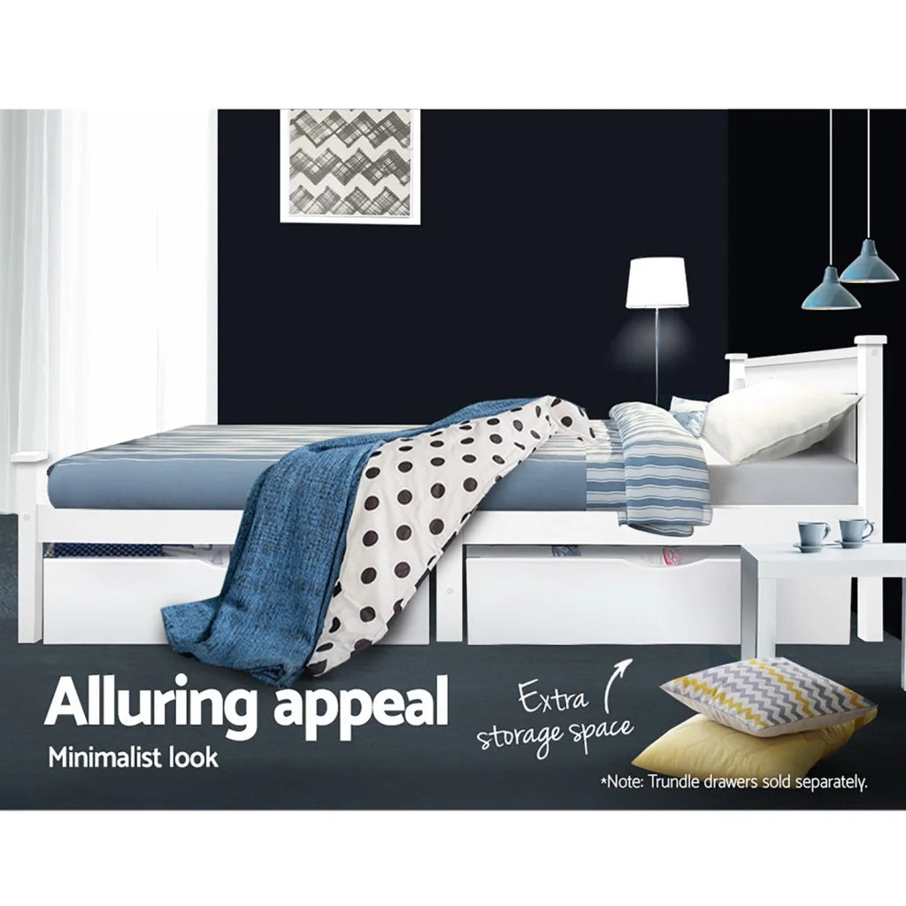 Wooden Bed Frame Single Size - White - Bedroom