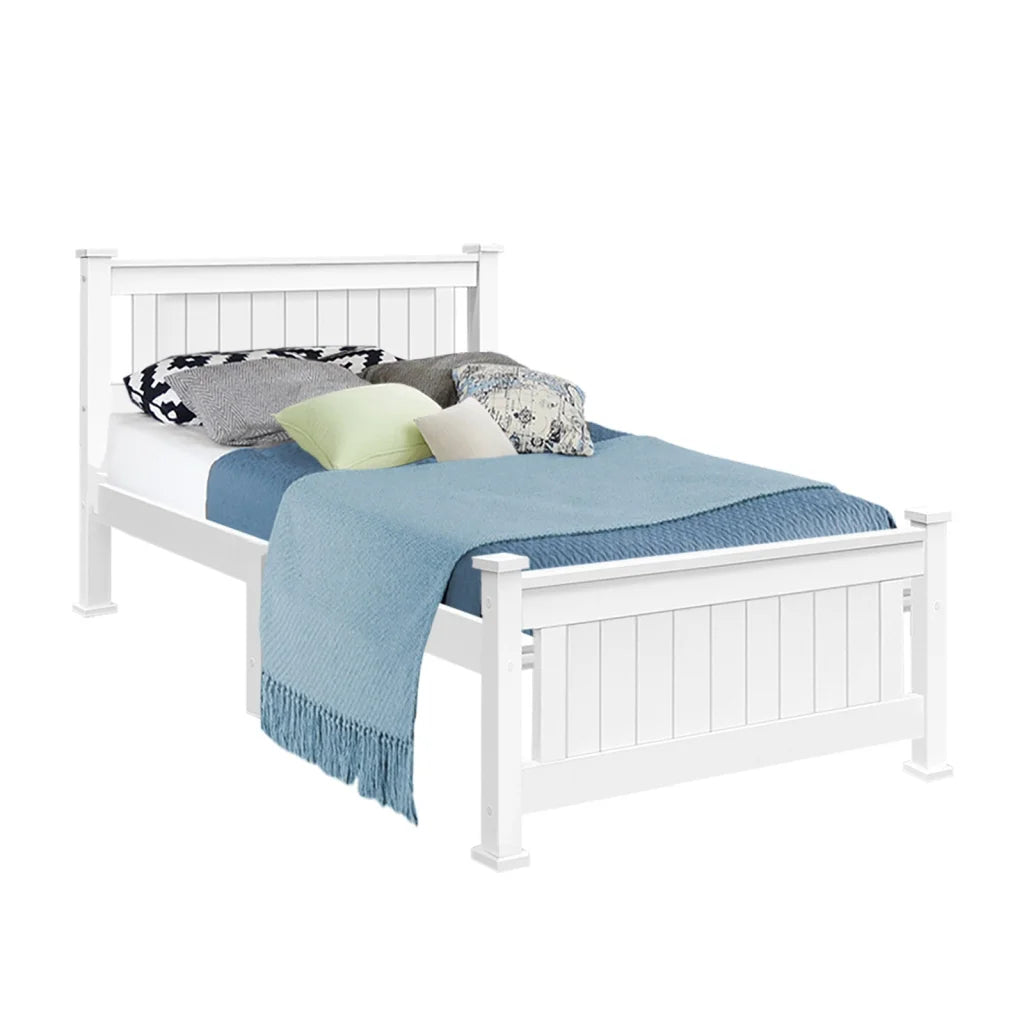 Wooden Bed Frame Single Size - White - Bedroom