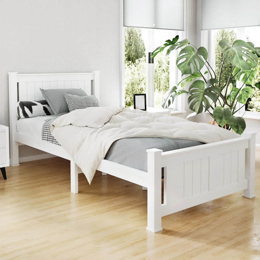 Wooden Bed Frame Single Size - White - Bedroom