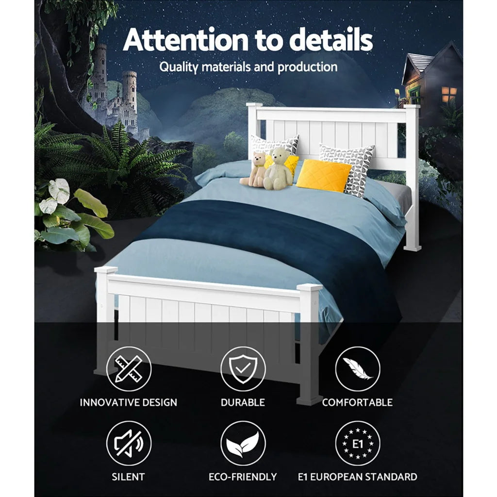 Wooden Bed Frame Single Size - White - Bedroom