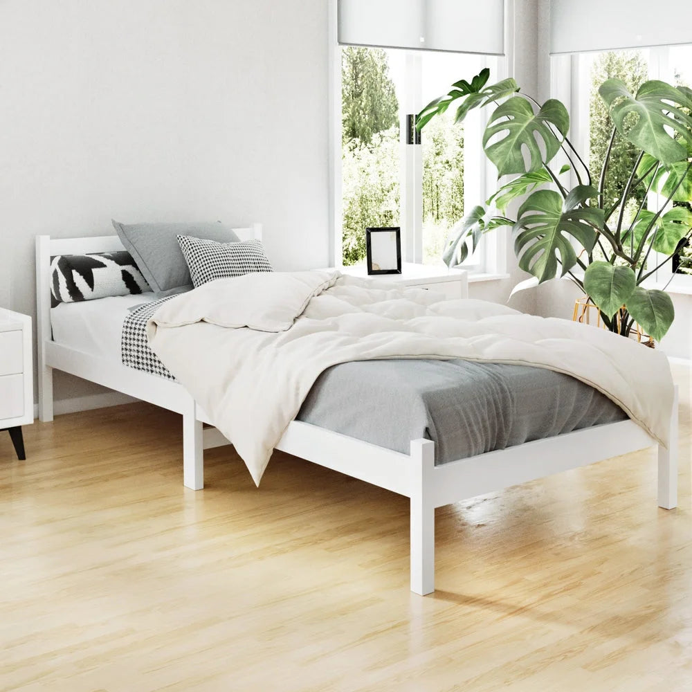 Wooden Bed Frame Single Size - White - Bedroom