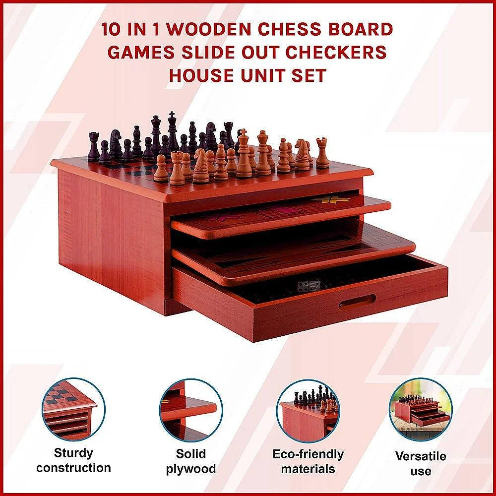 Wooden Chess Board 10-in-1 Games Set - Slide Out Best