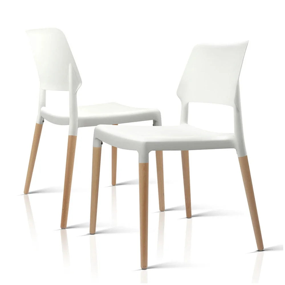 Wooden Dining Chairs (Set of 4) Stackable White - Bar