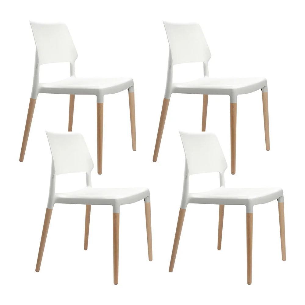 Wooden Dining Chairs (Set of 4) Stackable White - Bar