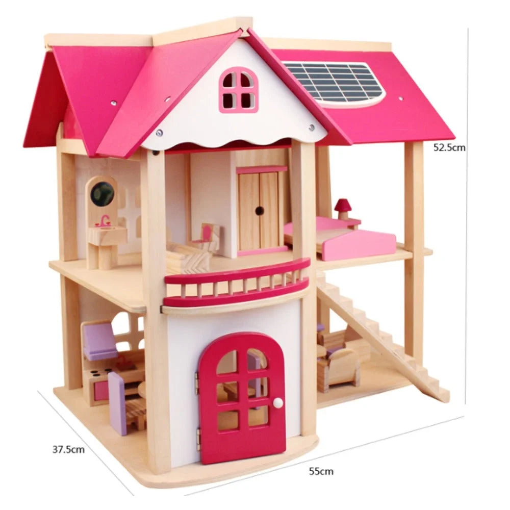 Wooden DIY Dolls Doll House 3 Level Kids Pretend Play Toys