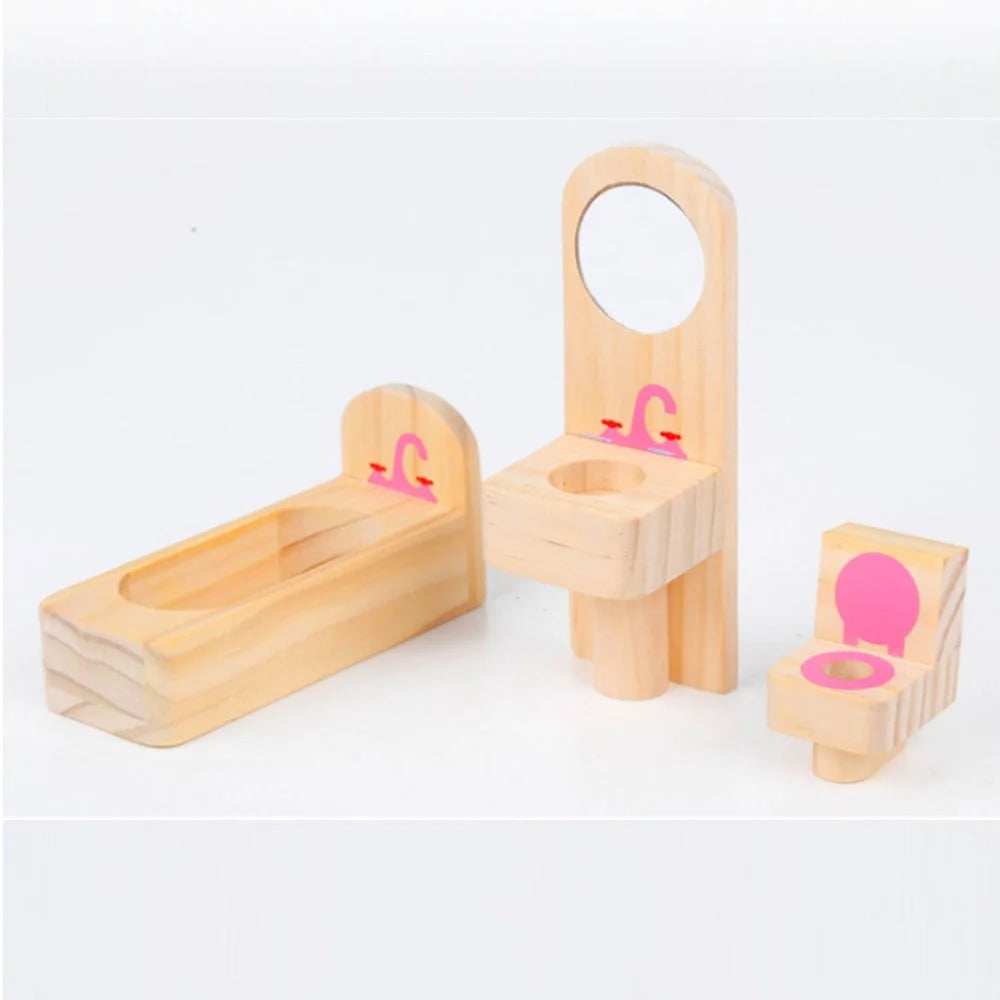 Wooden DIY Dolls Doll House 3 Level Kids Pretend Play Toys
