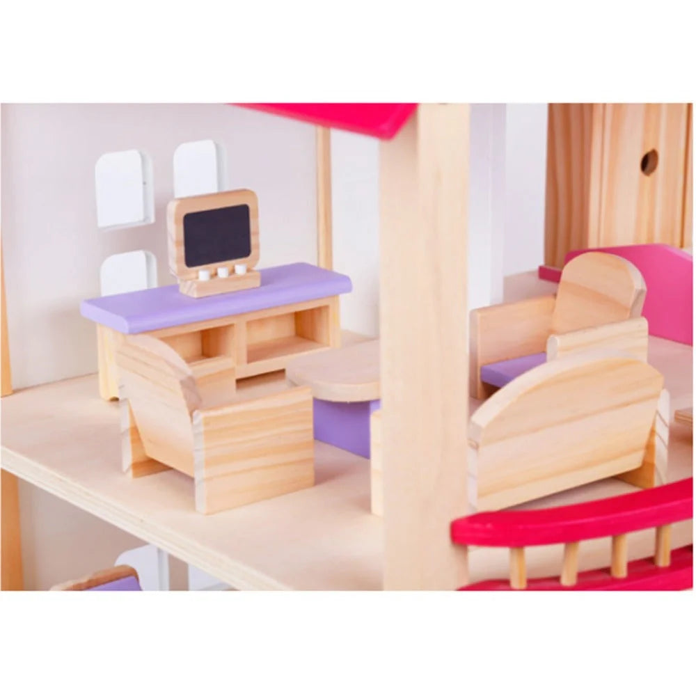Wooden DIY Dolls Doll House 3 Level Kids Pretend Play Toys