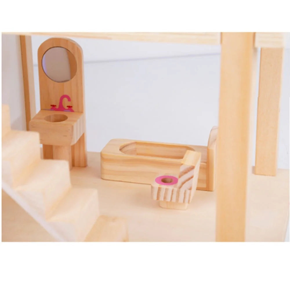 Wooden DIY Dolls Doll House 3 Level Kids Pretend Play Toys