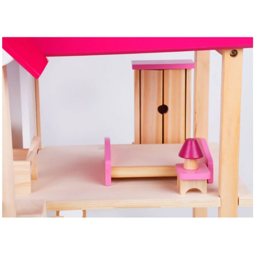 Wooden DIY Dolls Doll House 3 Level Kids Pretend Play Toys